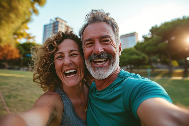 Smiling couple spending time outdoors